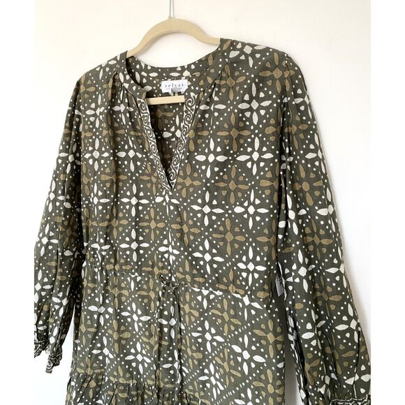 Velvet by Graham & Spencer Katarina Hunter Green Printed Boho Dress Pockets S - Picture 12 of 13